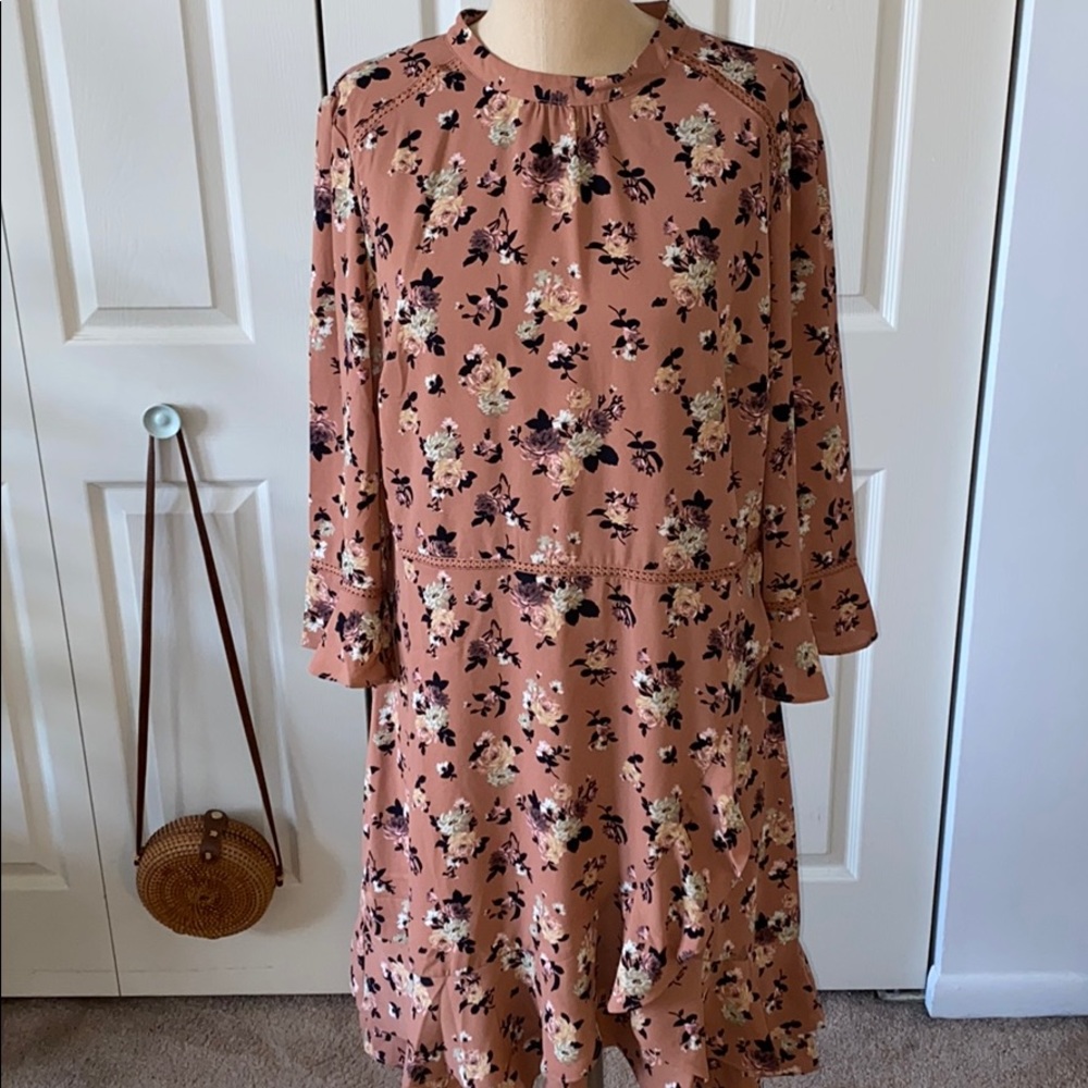 High neck floral ruffle dress